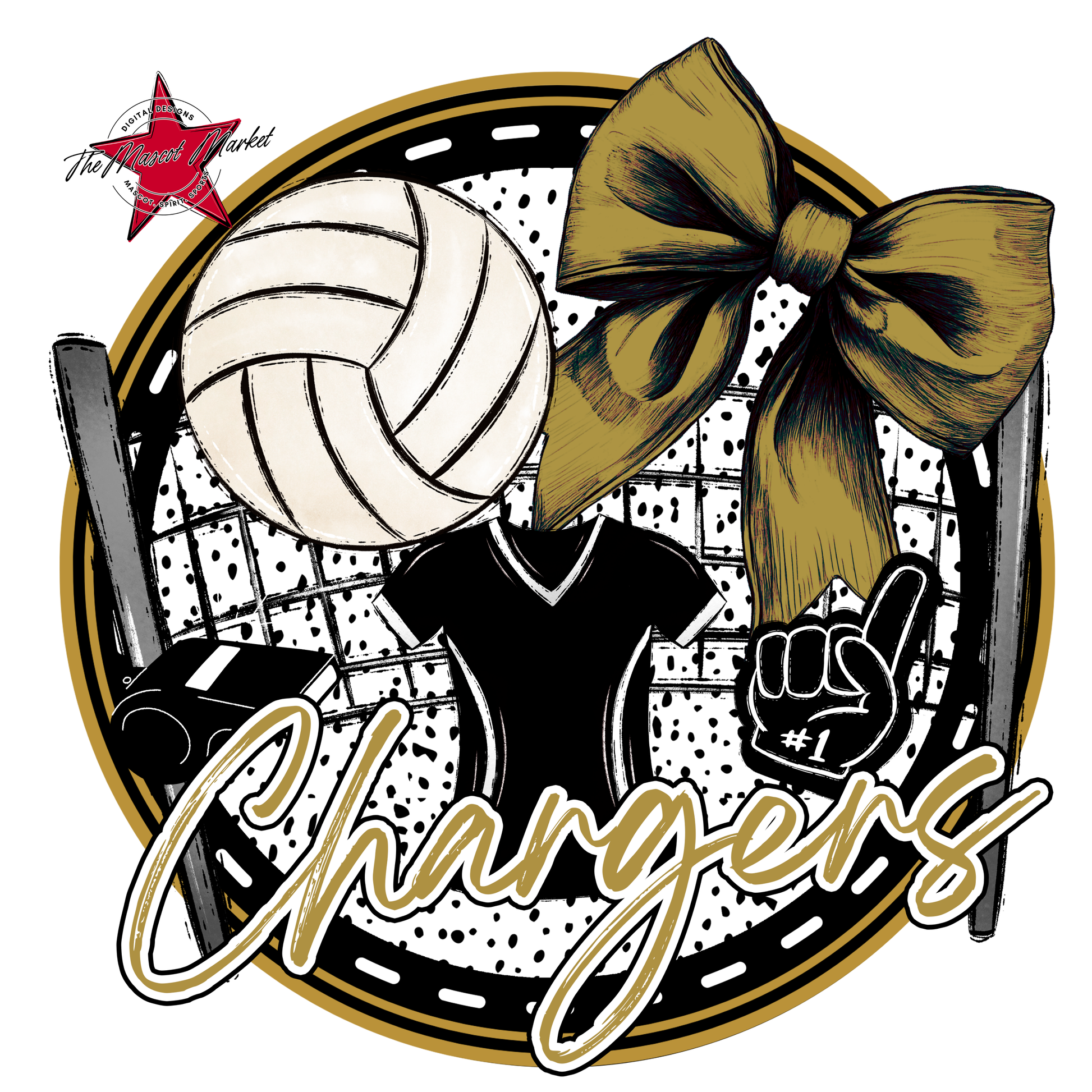 Chargers Circle Volleyball Design-Gold