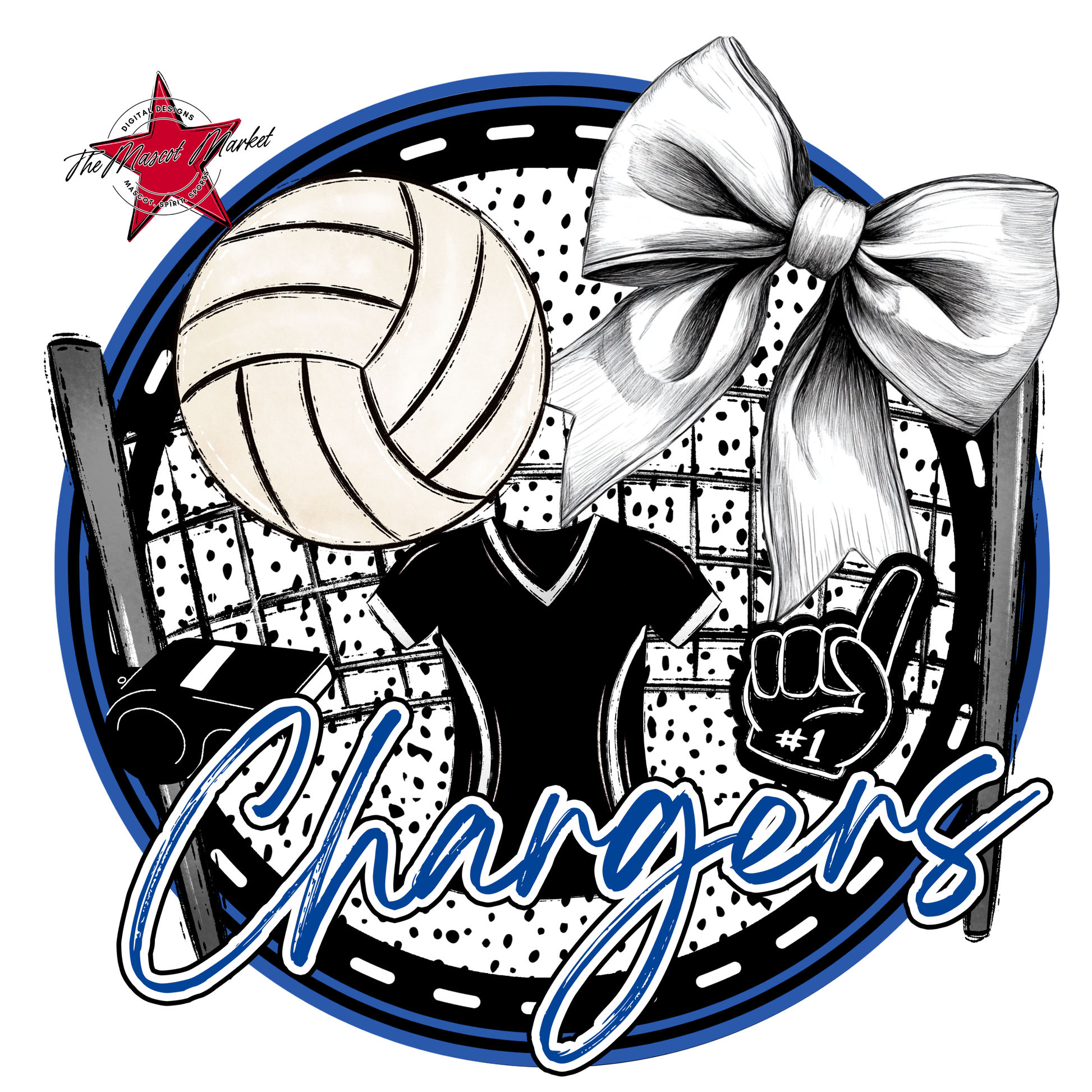 Chargers Circle Volleyball Design-Off Blue