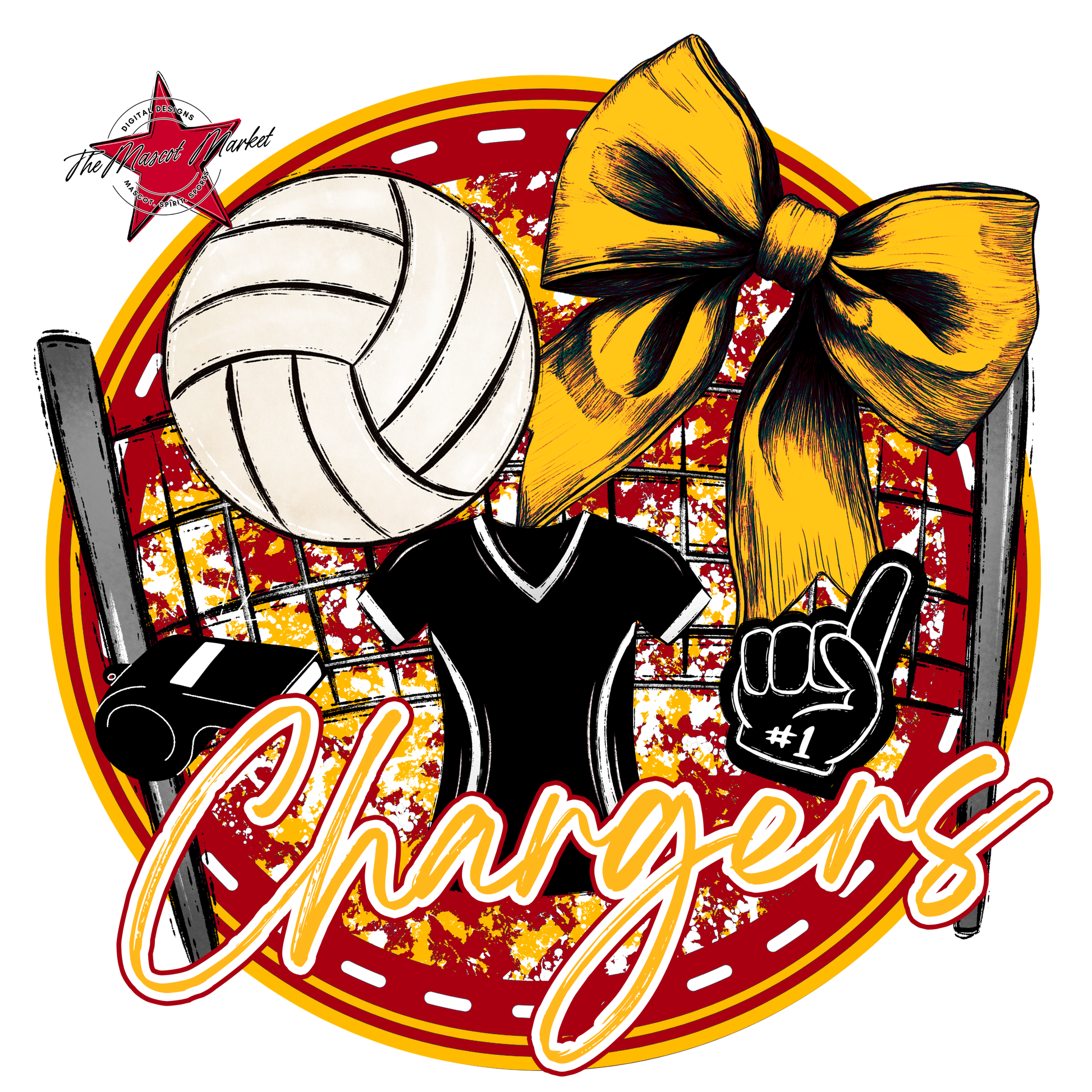 Chargers Circle Volleyball Design-Red-Yellow