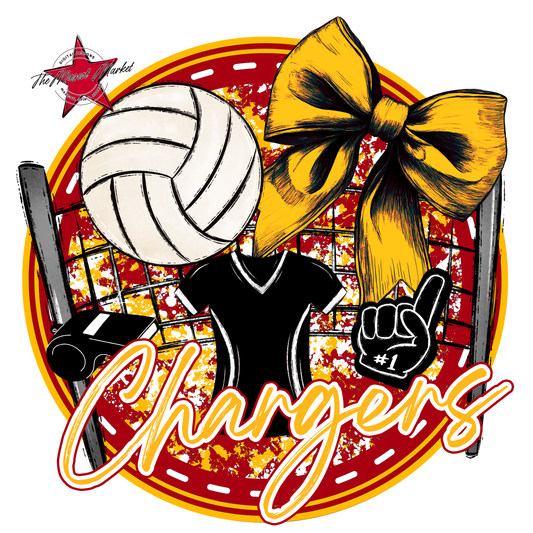 Chargers Circle Volleyball Design-Red-Yellow
