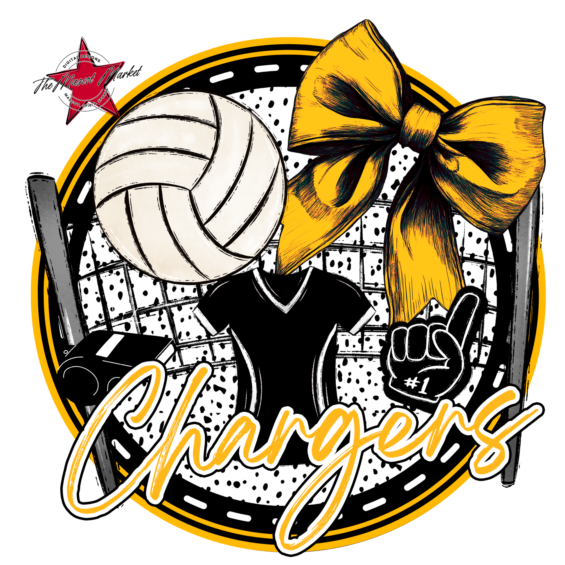 Chargers Circle Volleyball Design-Yellow