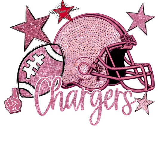 Chargers Football Embroidered Sequins Design-Pink Out