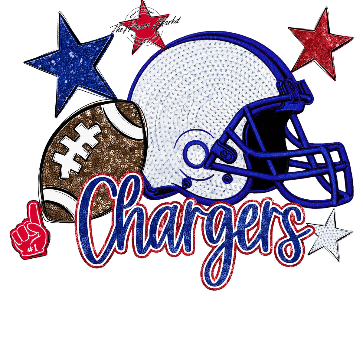 Chargers Football Embroidered Sequins Design-Blue & red