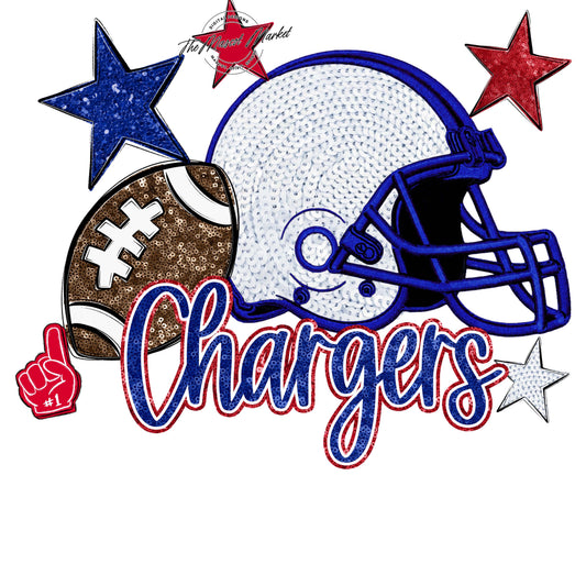 Chargers Football Embroidered Sequins Design-Blue & red