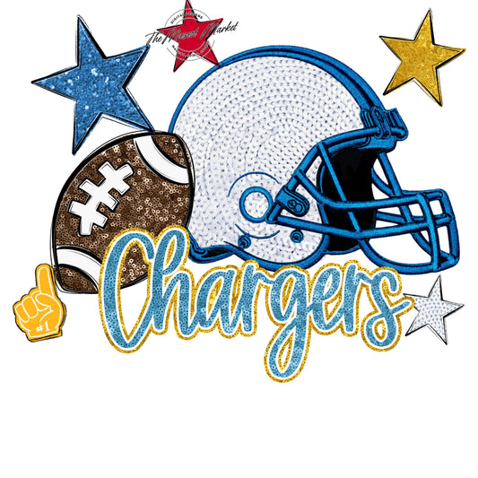 Chargers Football Embroidered Sequins Design-Carolina Blue & Yellow