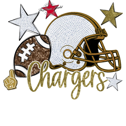 Chargers Football Embroidered Sequins Design-Gold
