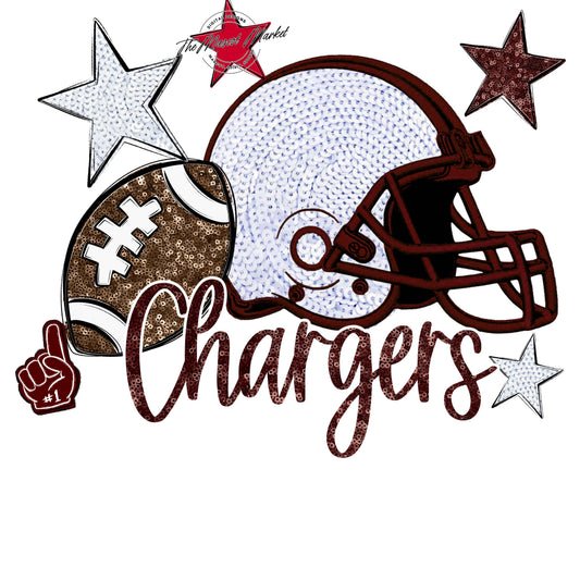 Chargers Football Embroidered Sequins Design-Maroon