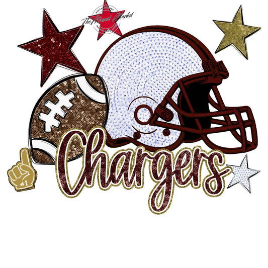 Chargers Football Embroidered Sequins Design-Maroon & Gold