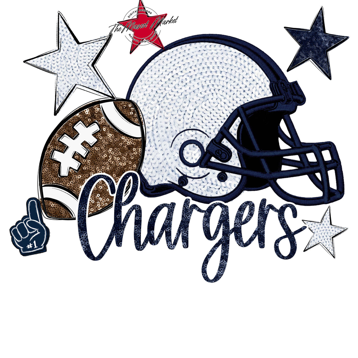 Chargers Football Embroidered Sequins Design-Navy