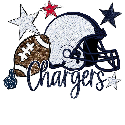 Chargers Football Embroidered Sequins Design-Navy