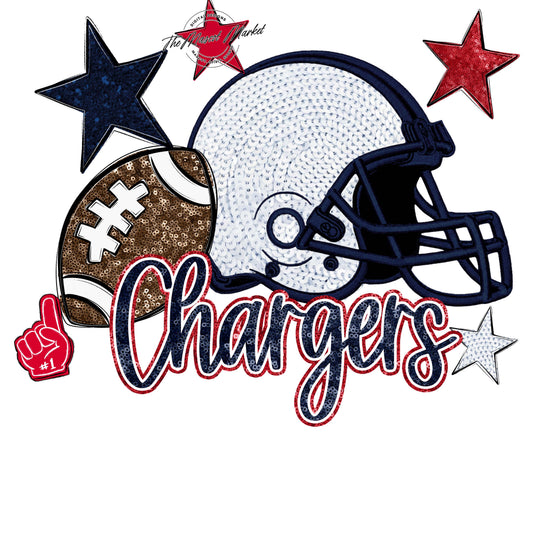 Chargers Football Embroidered Sequins Design-Navy & Red
