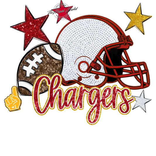 Chargers Football Embroidered Sequins Design-Red & Yellow
