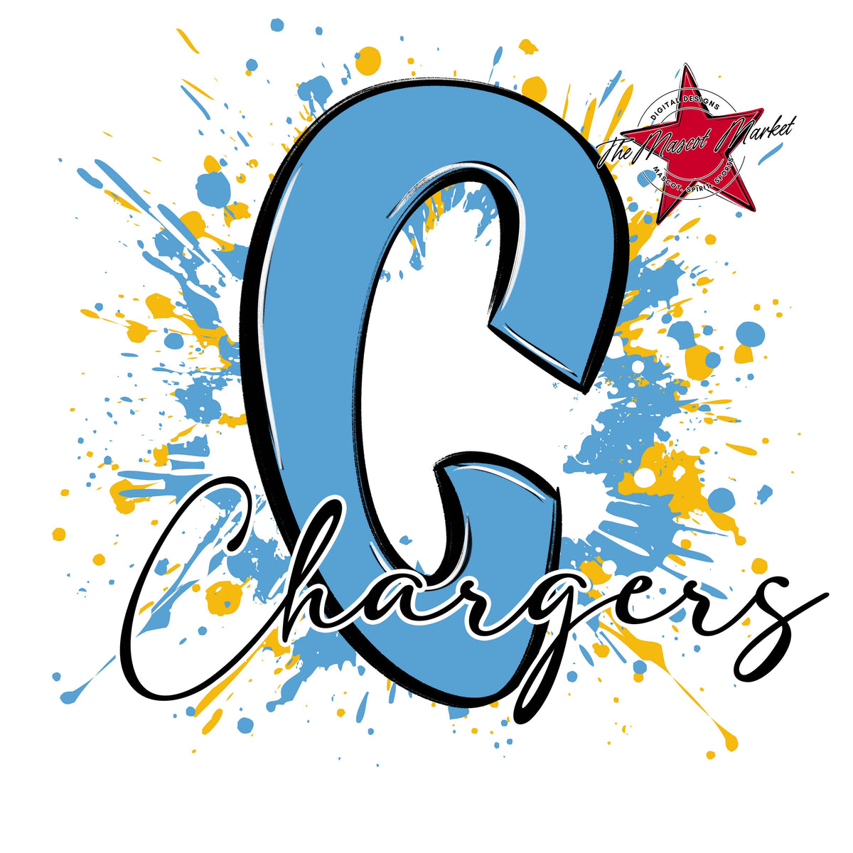 Chargers Mascot Splatter-Carolina Blue & Yellow