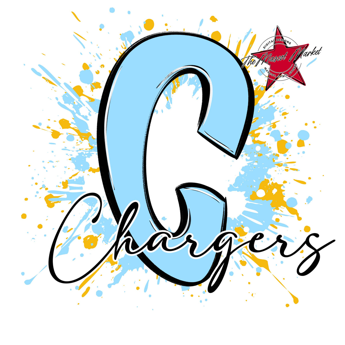 Chargers Mascot Splatter-Columbia Blue & Yellow