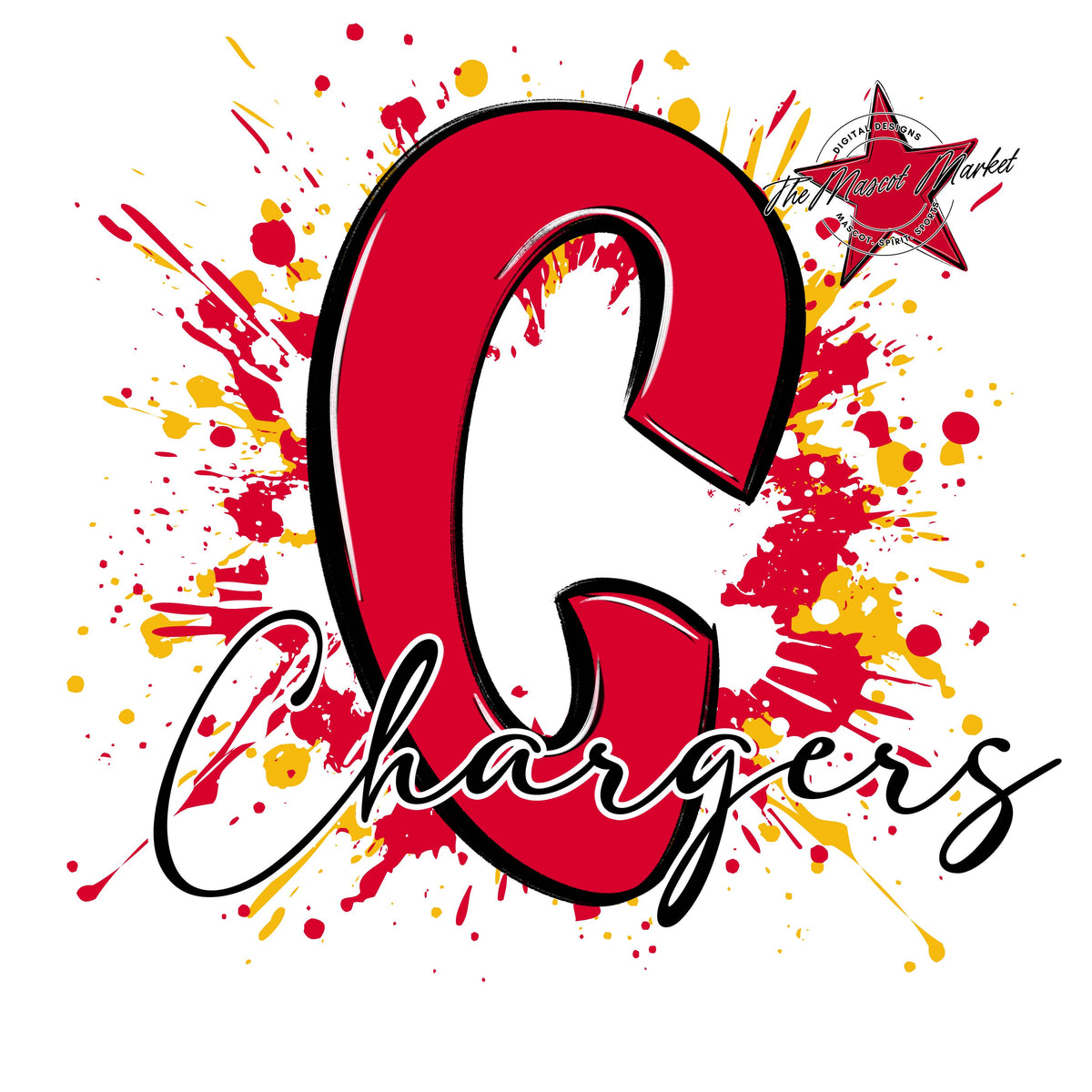 Chargers Mascot Splatter-Red & Yellow