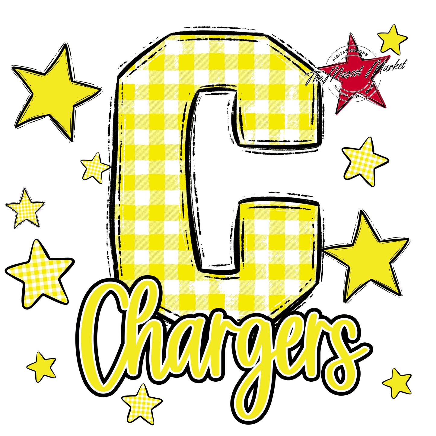 Chargers Plaid Star Design-Bright Yellow