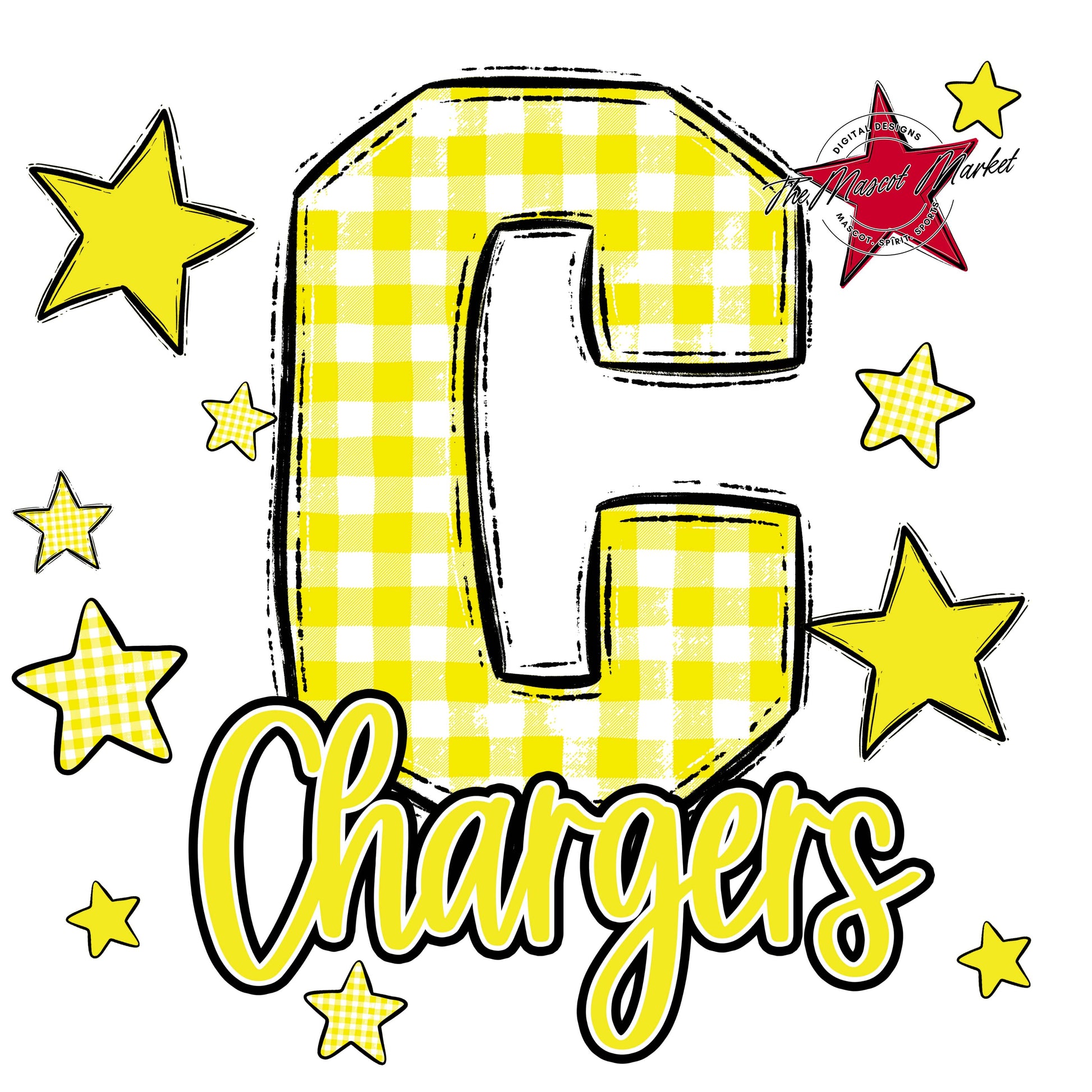 Chargers Plaid Star Design-Bright Yellow
