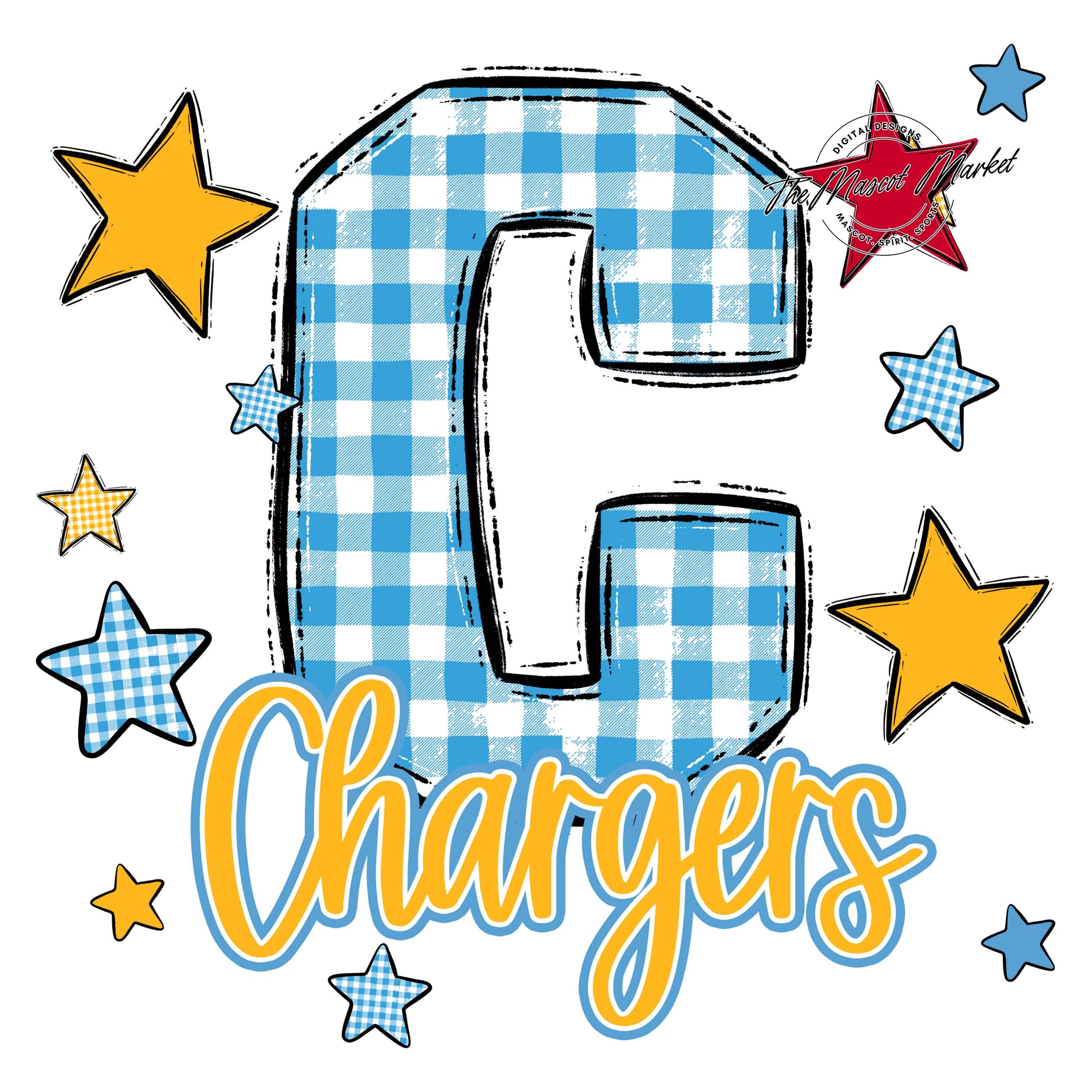 Chargers Plaid Star Design-Carolina Blue & Yellow