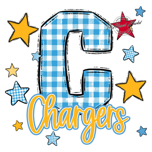 Chargers Plaid Star Design-Carolina Blue & Yellow