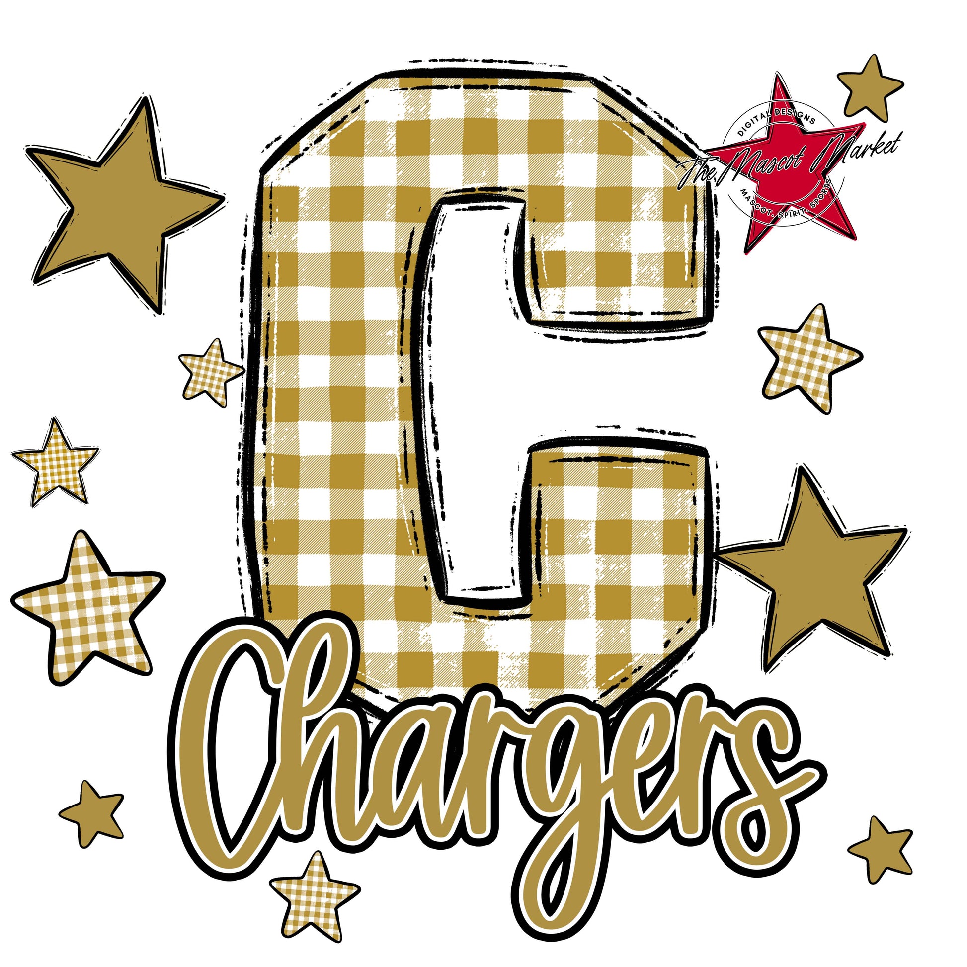 Chargers Plaid Star Design-Gold