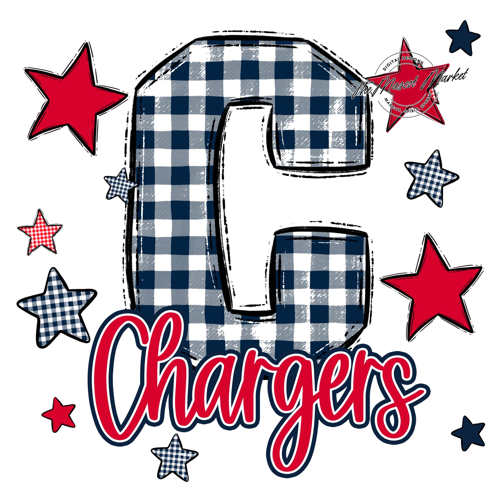 Chargers Plaid Star Design-Navy & Red