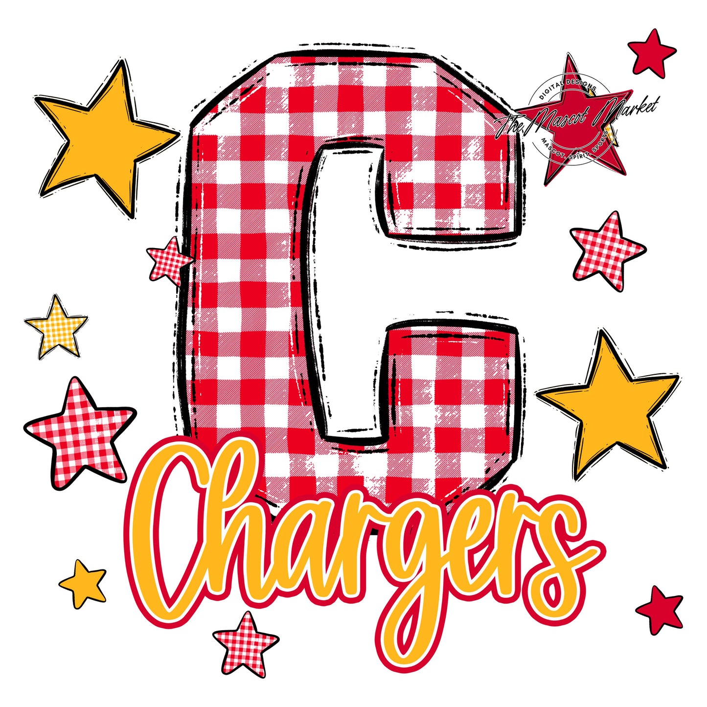 Chargers Plaid Star Design-Red & Yellow