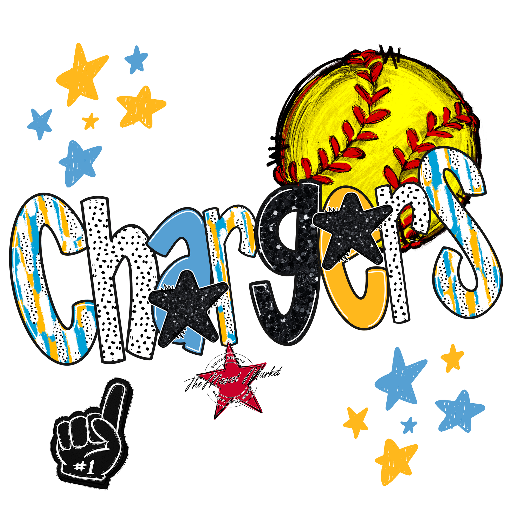 Chargers Softball Scrape-Carolina Blue-Yellow