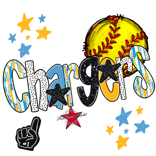 Chargers Softball Scrape-Carolina Blue-Yellow