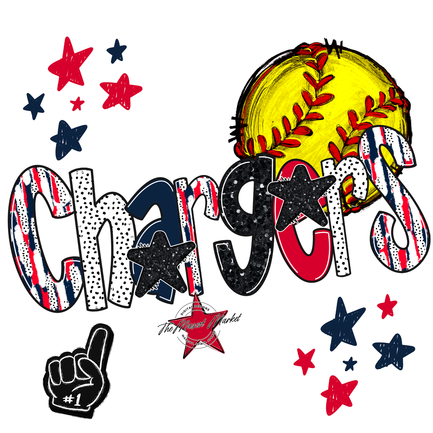 Chargers Softball Scrape-Navy-Red