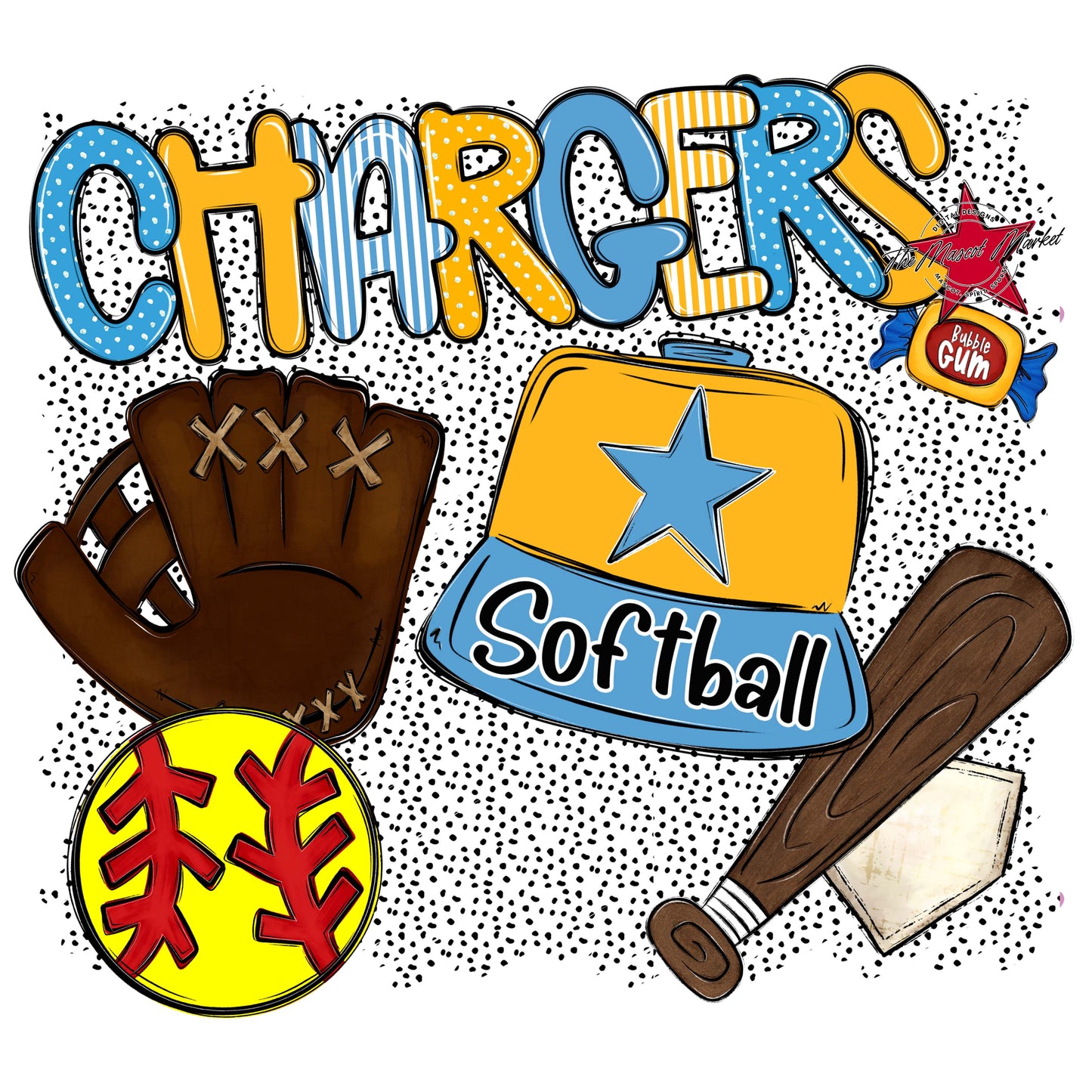 Chargers Softball Spirit-Carolina Blue & Yellow