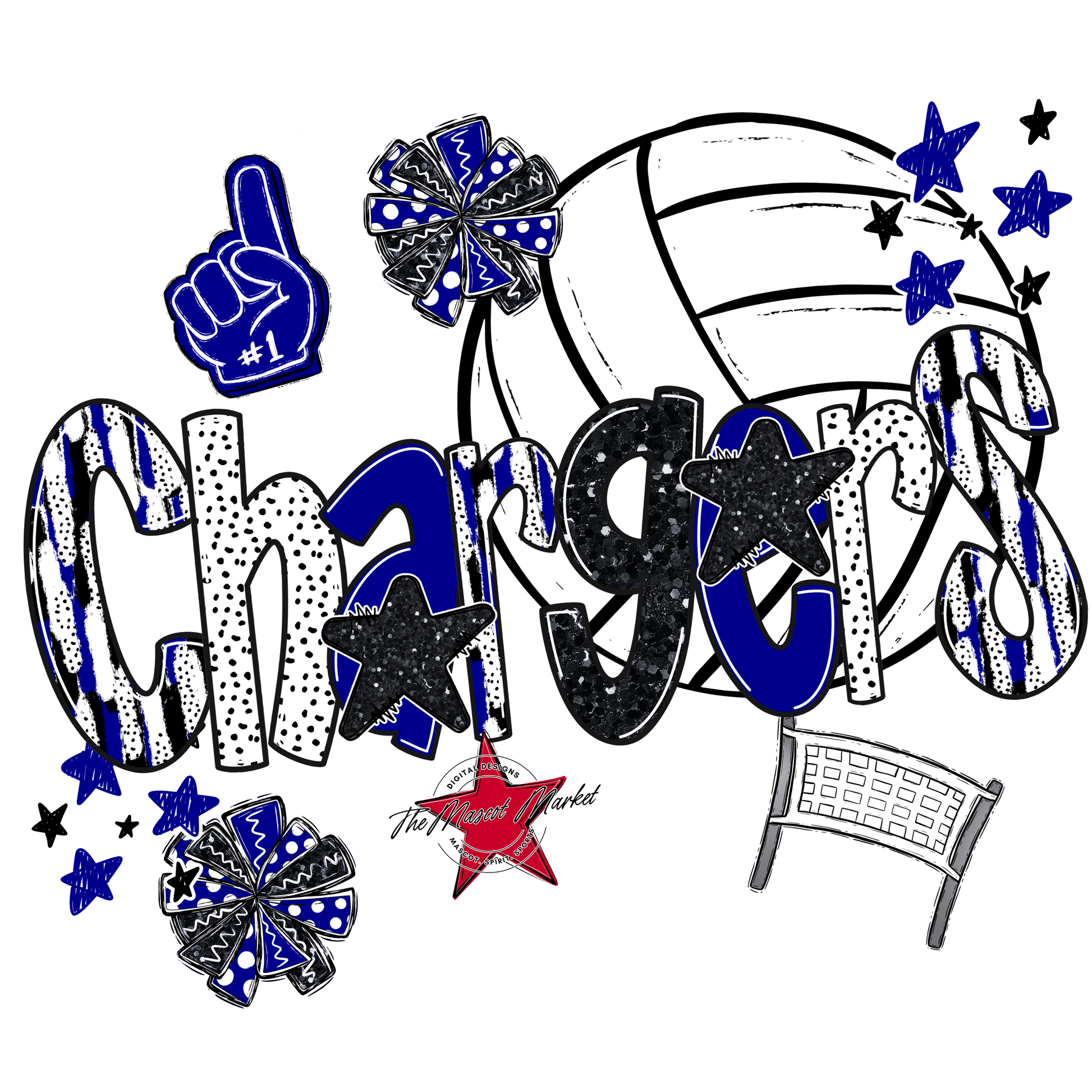 Chargers Volleyball Scrape-Blue