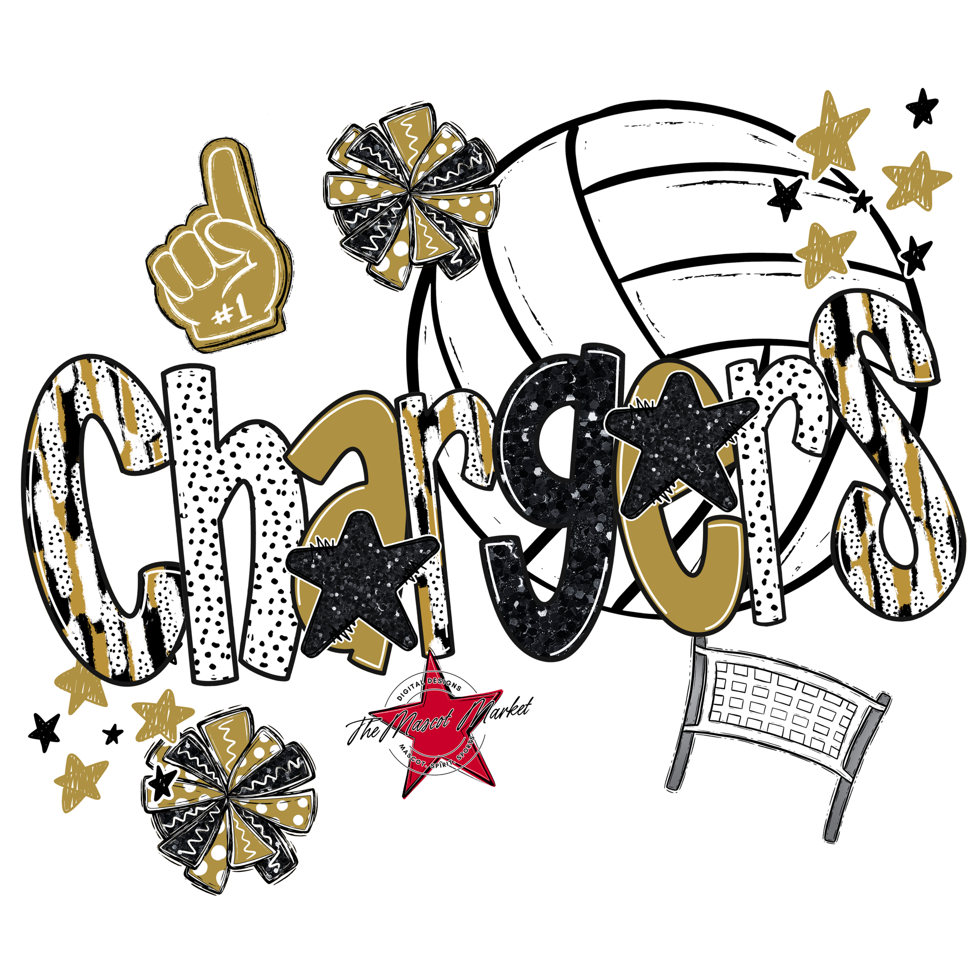 Chargers Volleyball Scrape-Gold