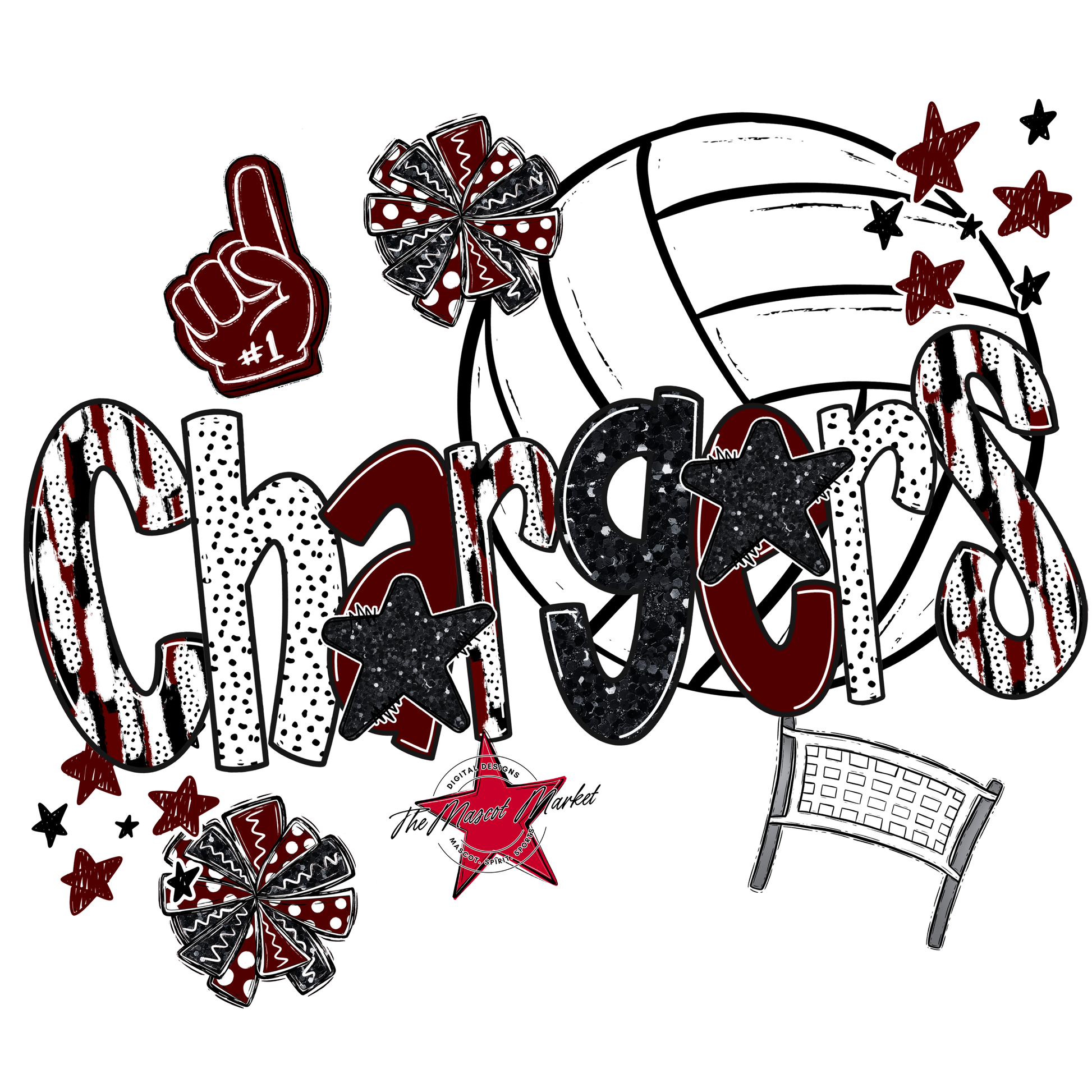 Chargers Volleyball Scrape-Maroon