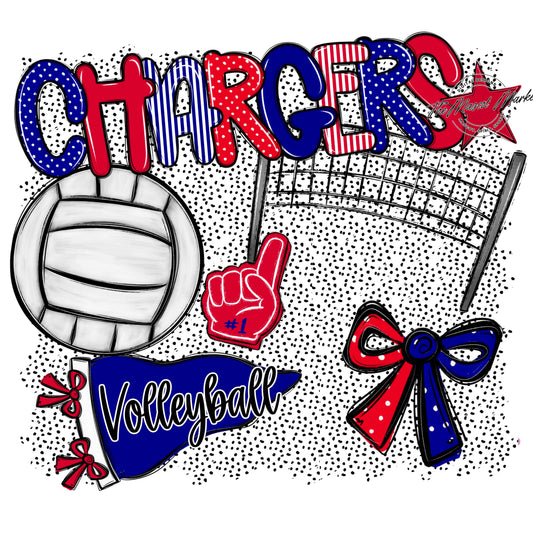Chargers Volleyball Spirit-Blue & red