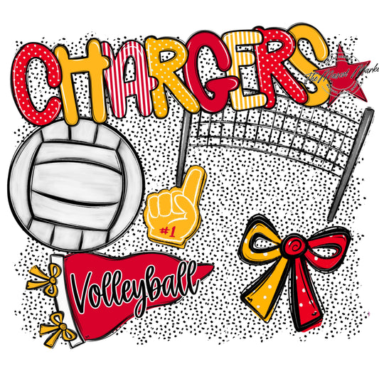 Chargers Volleyball Spirit-Red & Yellow