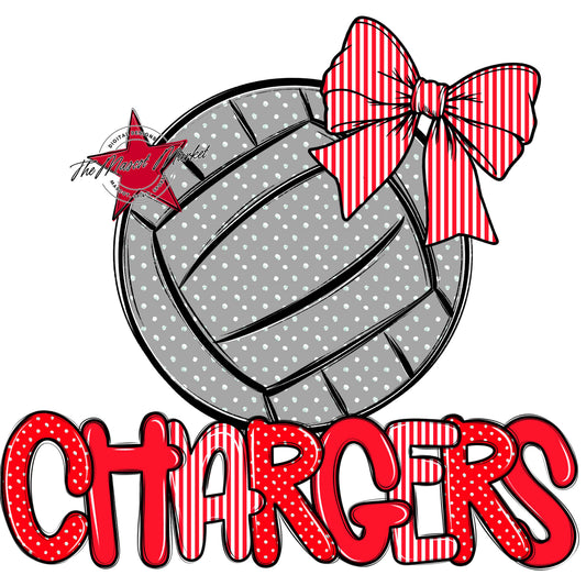 Chargers Volleyball Spirit Design-Bright Red