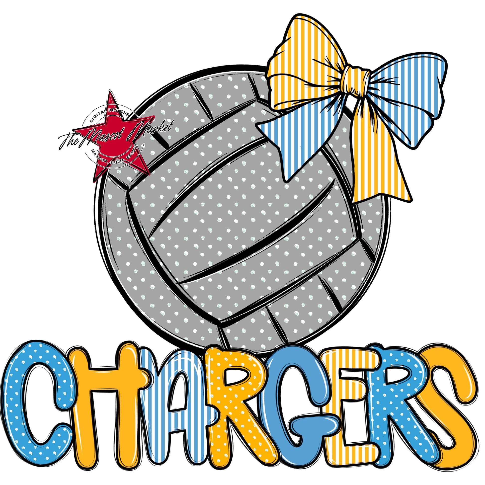 Chargers Volleyball Spirit Design-Carolina Blue & Yellow