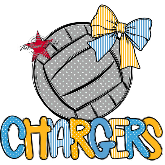 Chargers Volleyball Spirit Design-Carolina Blue & Yellow
