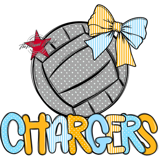 Chargers Volleyball Spirit Design-Columbia Blue & Yellow