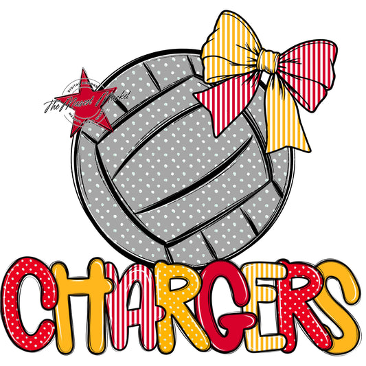 Chargers Volleyball Spirit Design-Red & Yellow