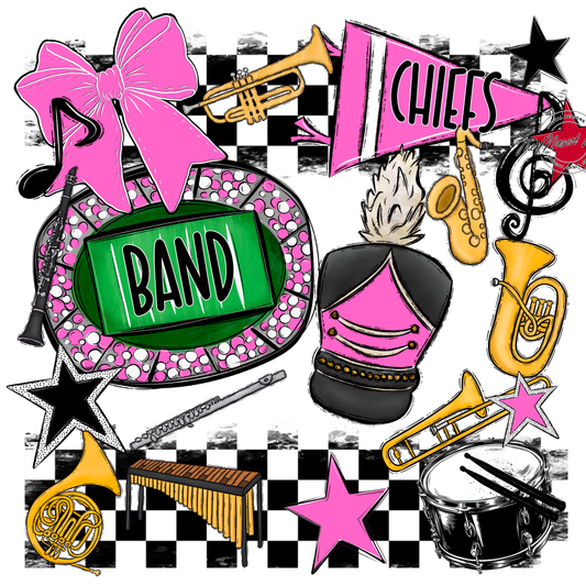 Chiefs Checkers Band Spirit Design-Baby Pink