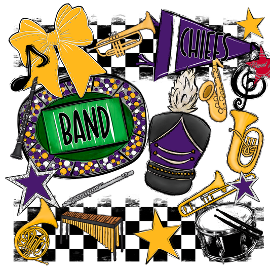 Chiefs Checkers Band Spirit Design-Purple-Yellow