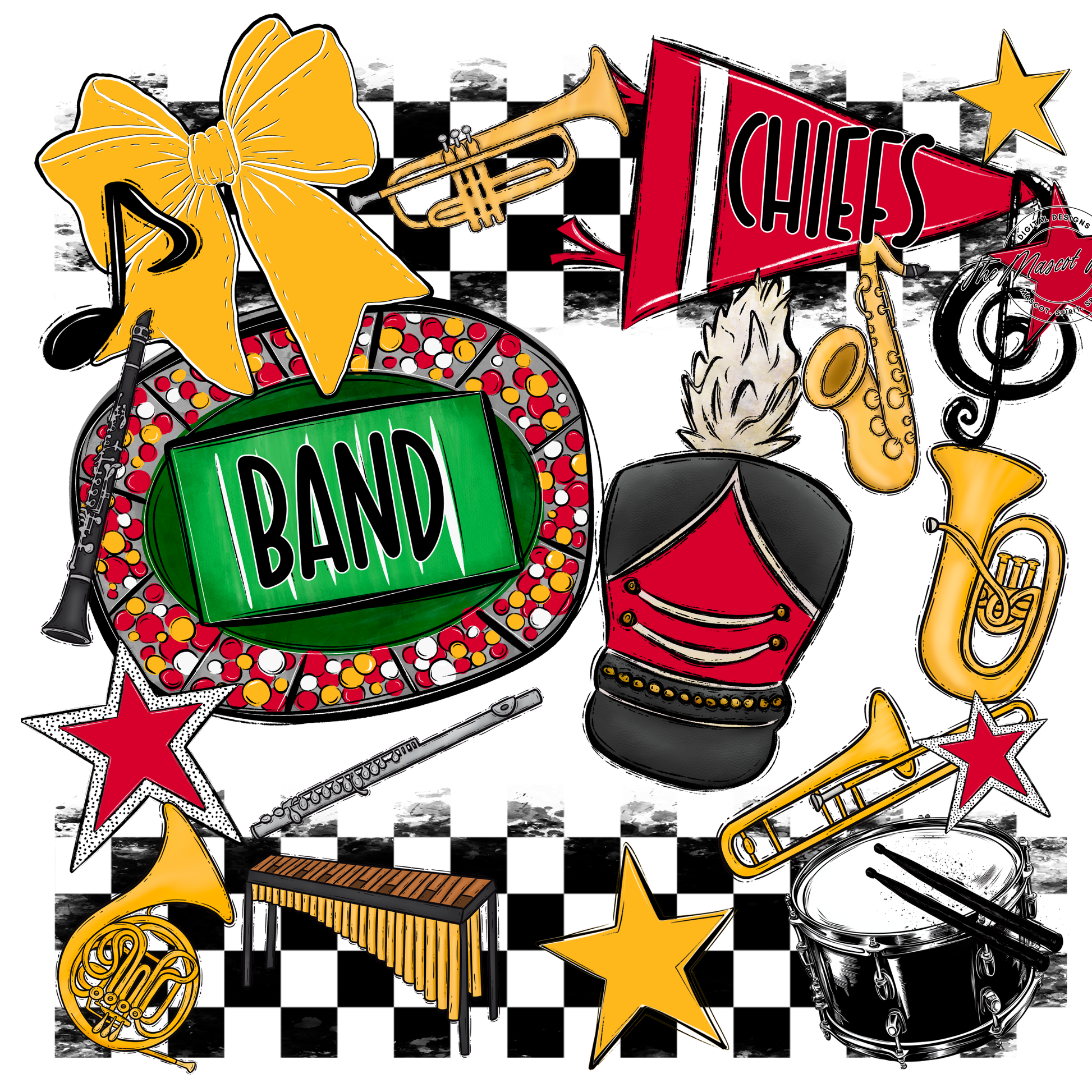 Chiefs Checkers Band Spirit Design-Red-Yellow