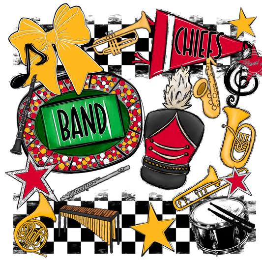 Chiefs Checkers Band Spirit Design-Red-Yellow