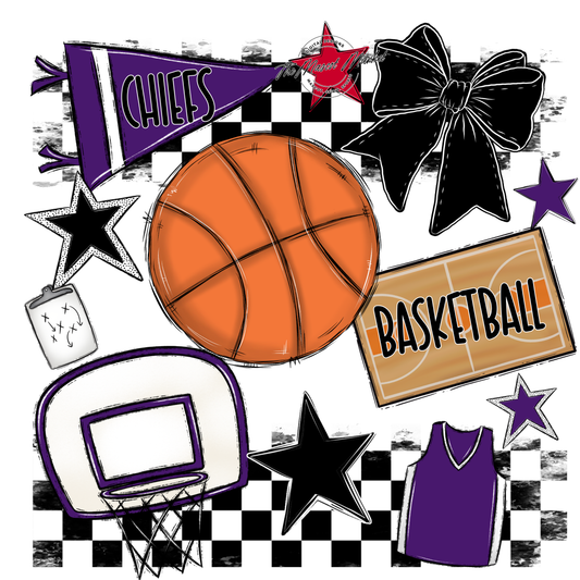 Chiefs Checkers Basketball Spirit Design-Purple