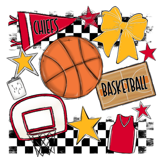 Chiefs Checkers Basketball Spirit Design-Red-Yellow