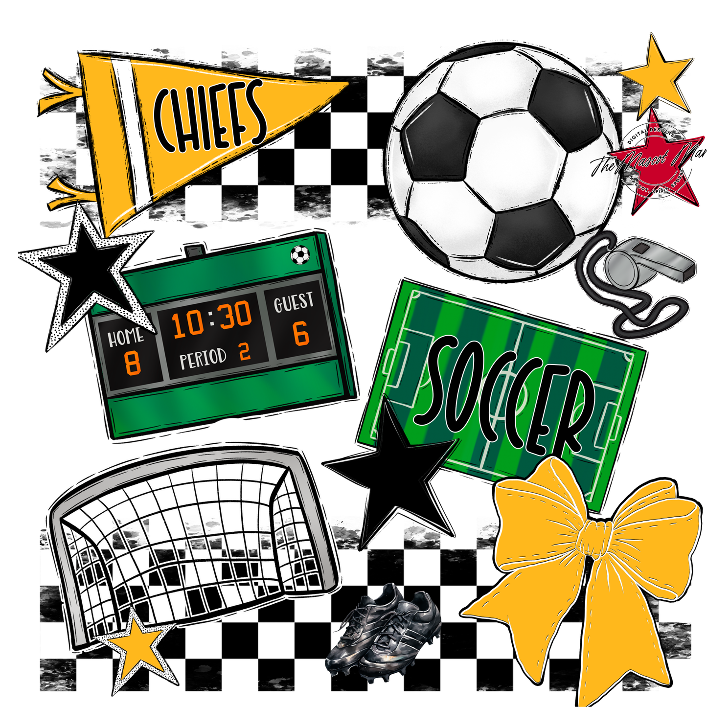 Chiefs Checkers Soccer Spirit Design-Yellow