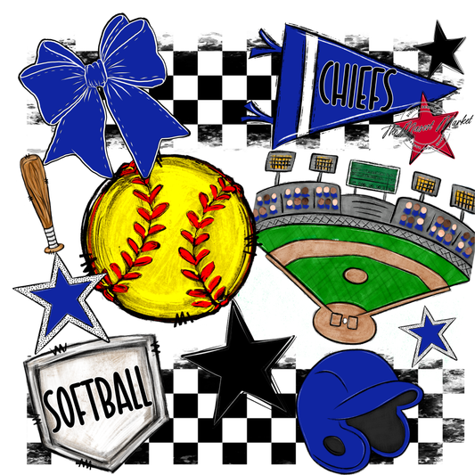 Chiefs Checkers Softball Spirit Design-Royal Blue