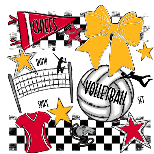 Chiefs Checkers Volleyball Spirit Design-Red-Yellow