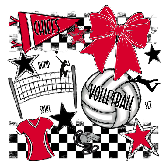 Chiefs Checkers Volleyball Spirit Design-Red
